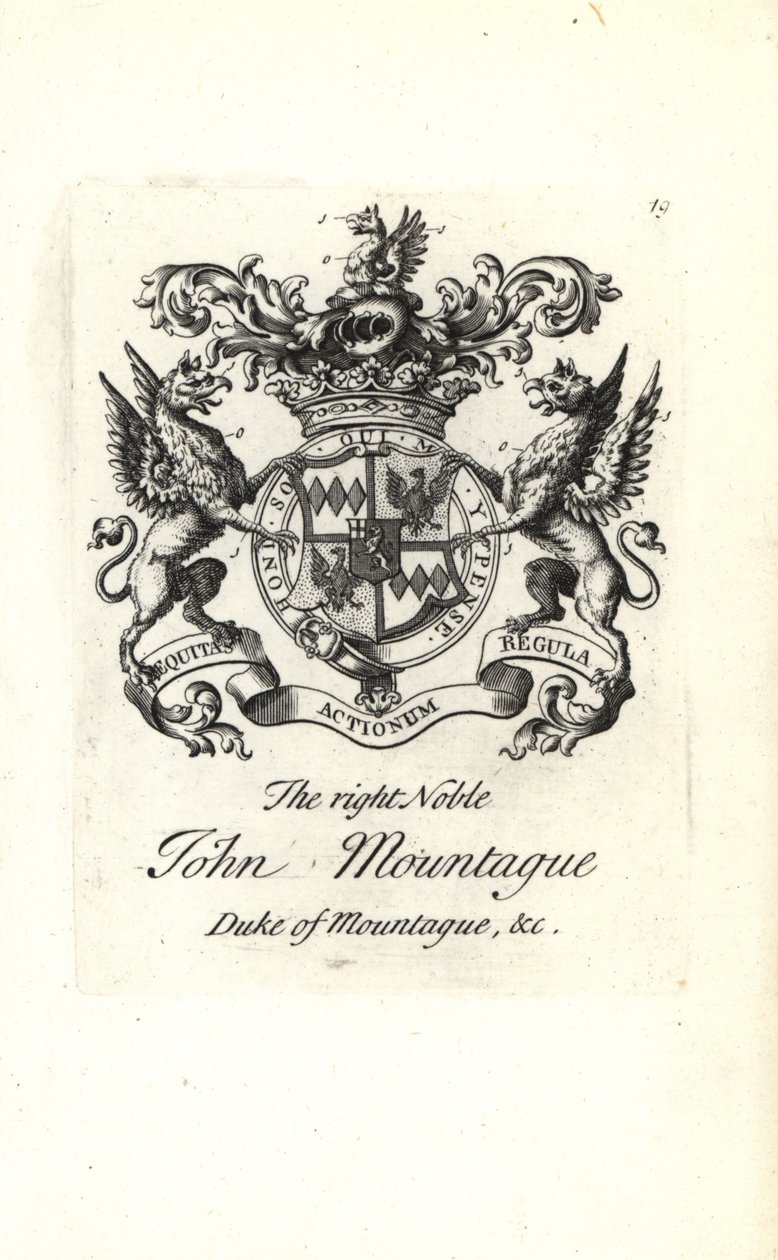 Oikeanpuoleisen aatelisen John Montagun vaakuna ja vaakuna, Montagun toinen herttua 1690-1749 tekijältä Andrew Johnston