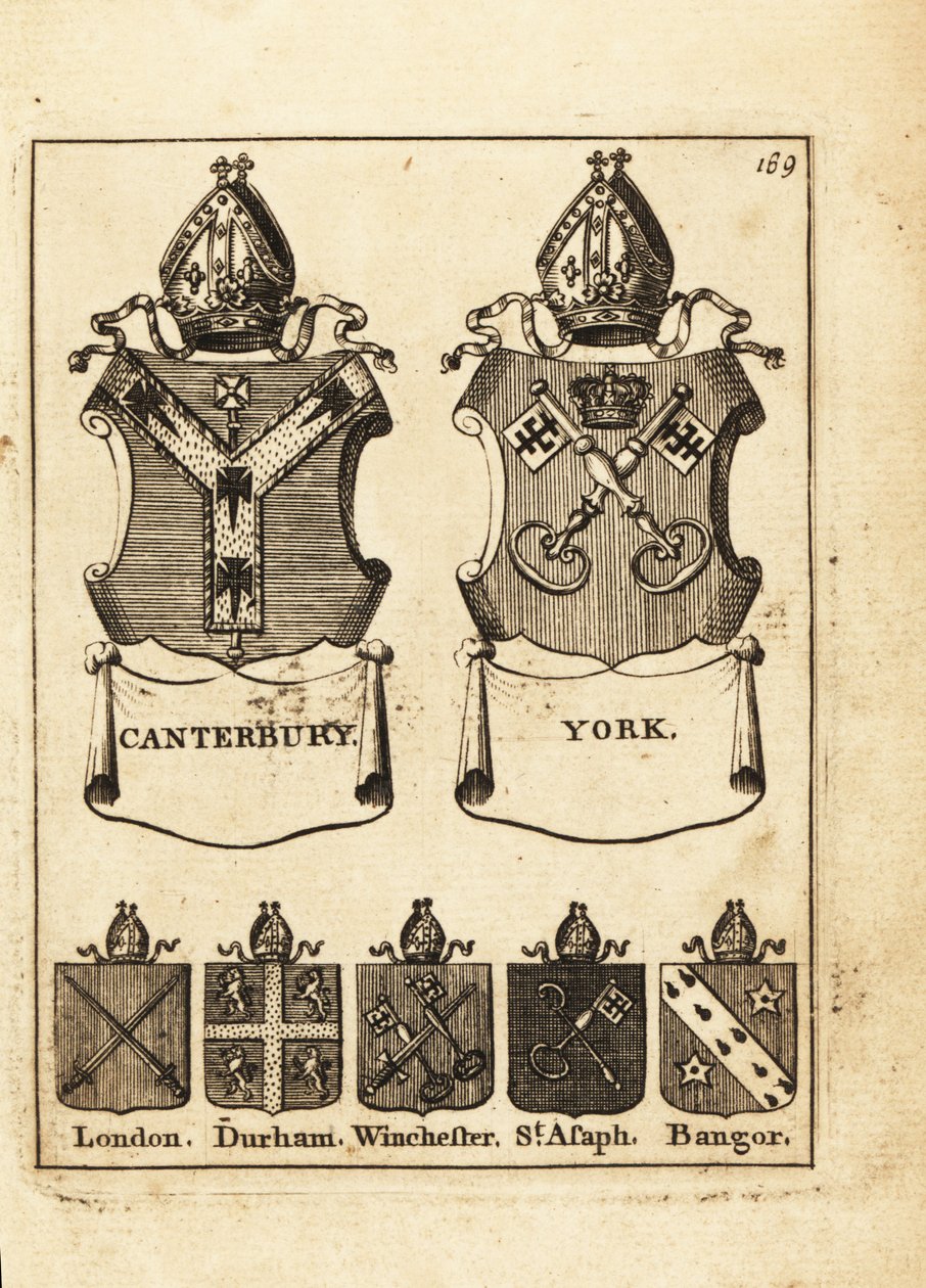 Canterburyn piispojen vaakuna, York, Lontoo, Durham, Winchester, St tekijältä Andrew Johnston