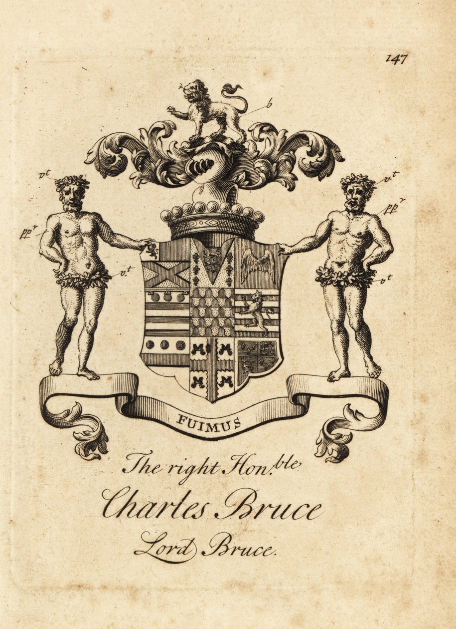 Oikeanpuoleisen Charles Brucen, Lord Brucen, Ailesburyn 3. jaarlin, Elginin 4. jaarlin vaakuna tekijältä Andrew Johnston