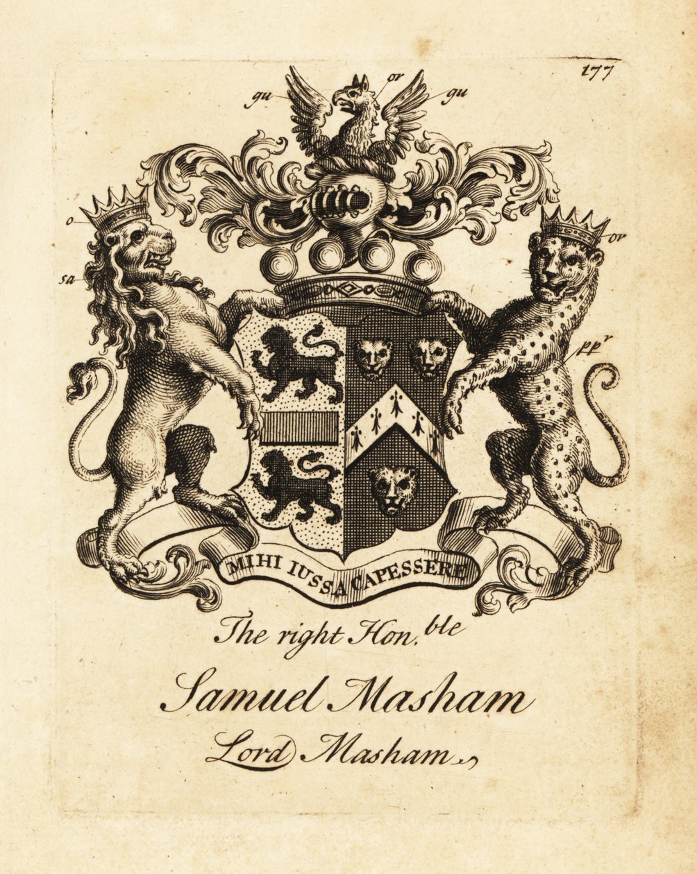 Oikeanpuoleisen vaakuna. Kunnia Samuel Masham, Lord Masham tekijältä Andrew Johnston