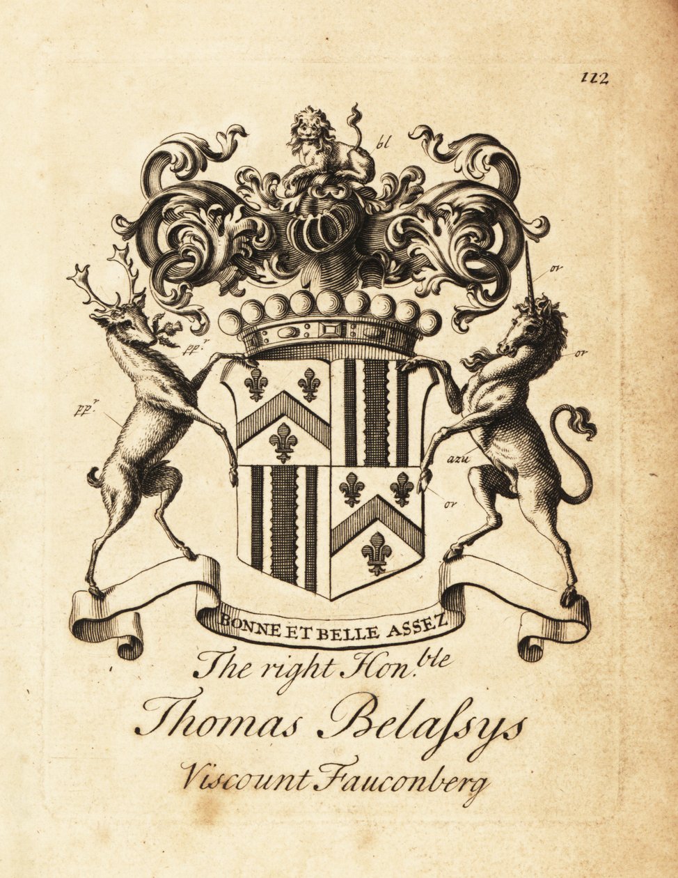 Oikeanpuoleisen Thomas Belasysen, Earl Fauconbergin tai Thomas Belassysin, varakreivi Fauconbergin (1699-1774) vaakuna tekijältä Andrew Johnston