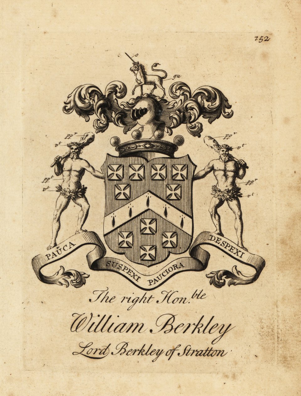 Oikeiston vaakuna, kunnianarvoisa William Berkley, Strattonin lordi Berkley, Strattonin 4. Baron Berkeley, kuoli 1741 tekijältä Andrew Johnston