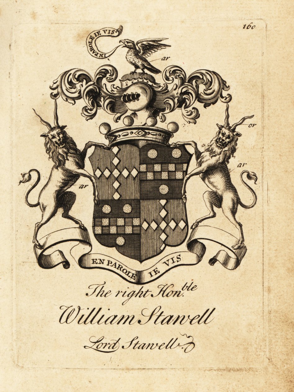 Oikeanpuoleisen William Stawellin vaakuna, Lord Stawell, kolmas paroni Stawell (kuollut 1742) tekijältä Andrew Johnston