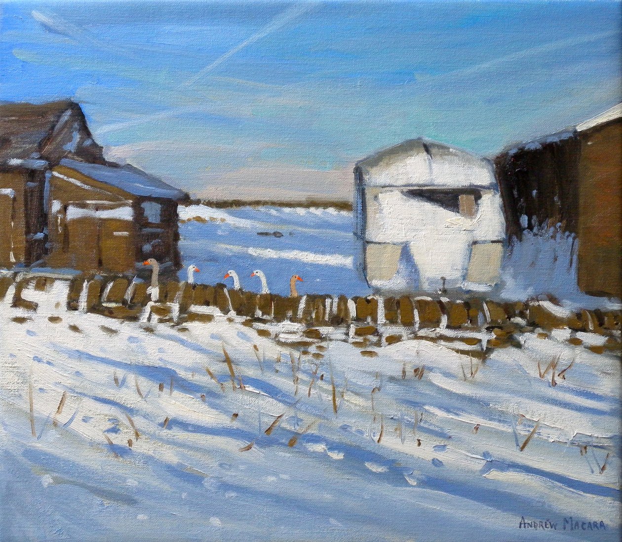 Caravan and Geese, Derbyshire, 2011 (öljy kankaalle) tekijältä Andrew Macara