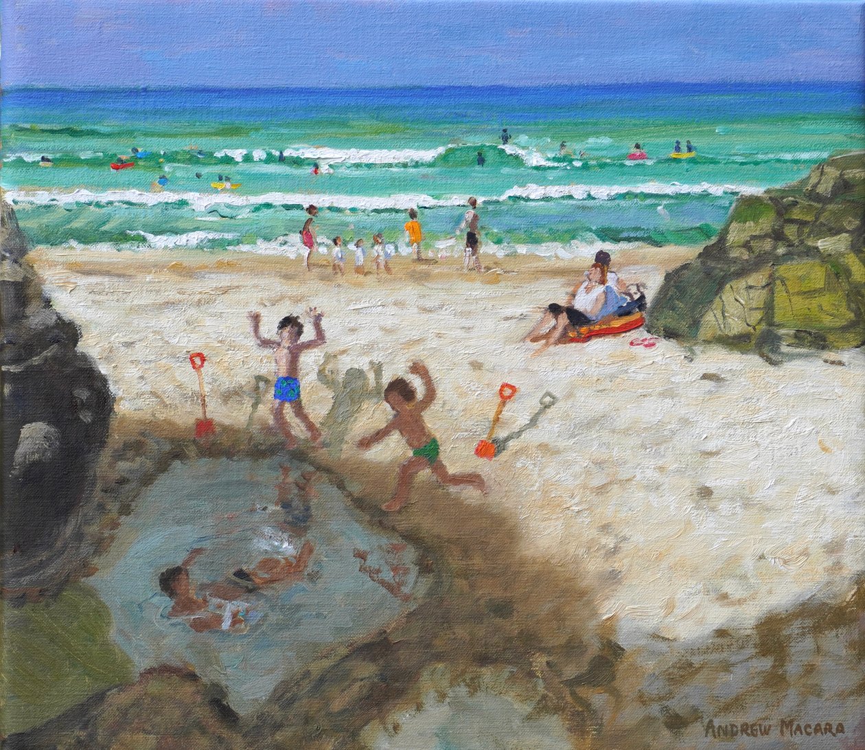 Hauskanpitoa merialtaassa, St Ives, 2024 (öljy kankaalle) tekijältä Andrew Macara