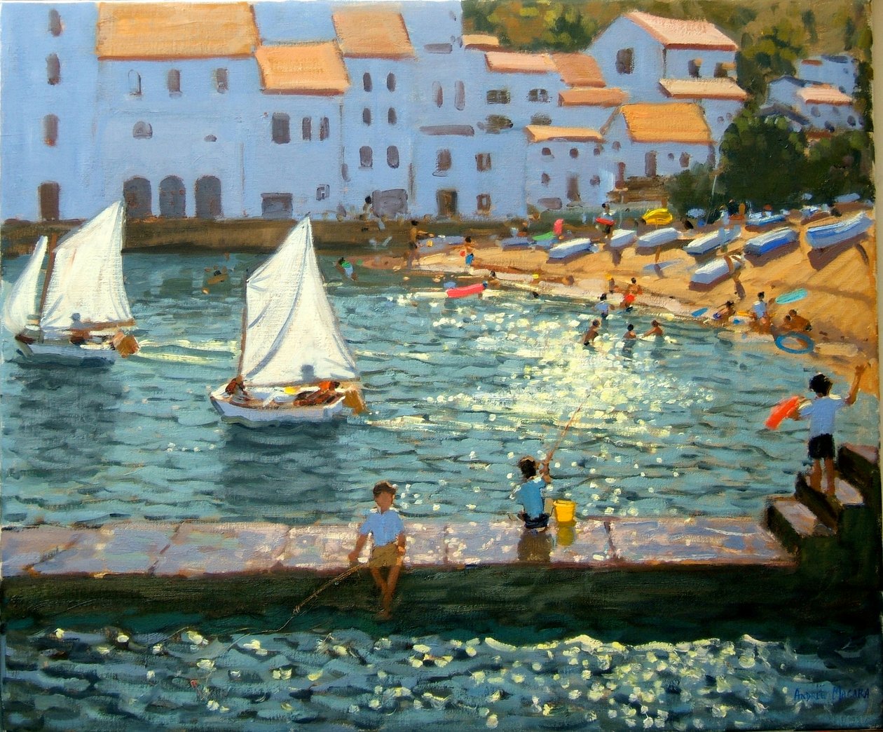 Purjeveneet, Cadaques, Costa Brava, 2013, (öljy kankaalle) tekijältä Andrew Macara