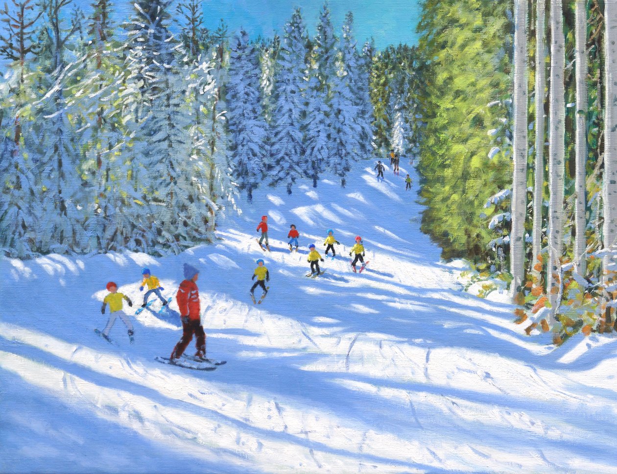 Hiihtotunti, Samoens, Ranska, 2020, (öljy kankaalle) tekijältä Andrew Macara