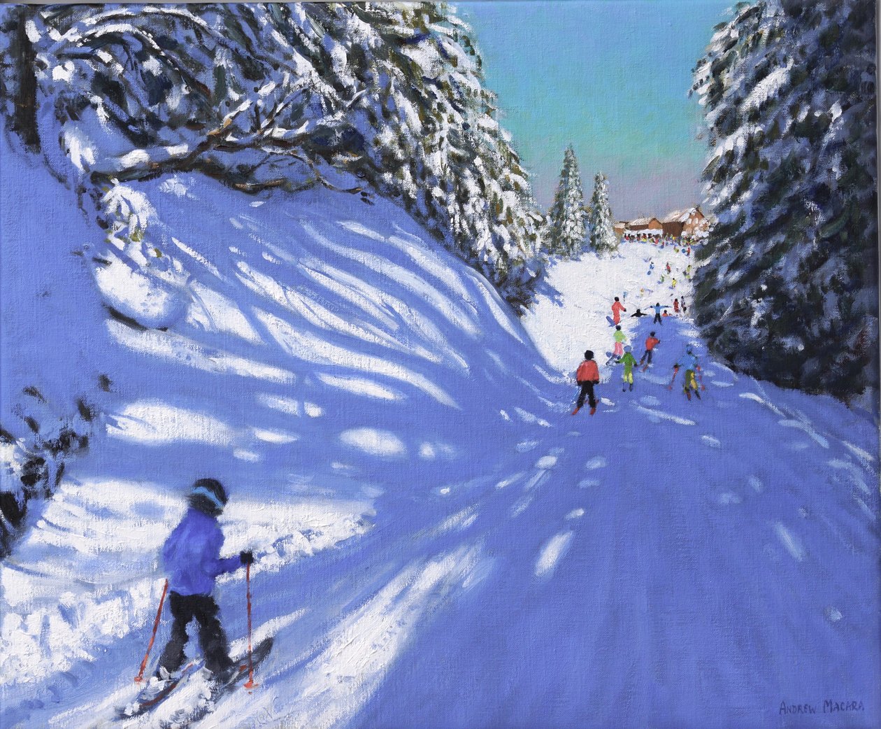 Hiihto, Samoens, Grand Massif, Ranska, 2021 (öljy kankaalle) tekijältä Andrew Macara