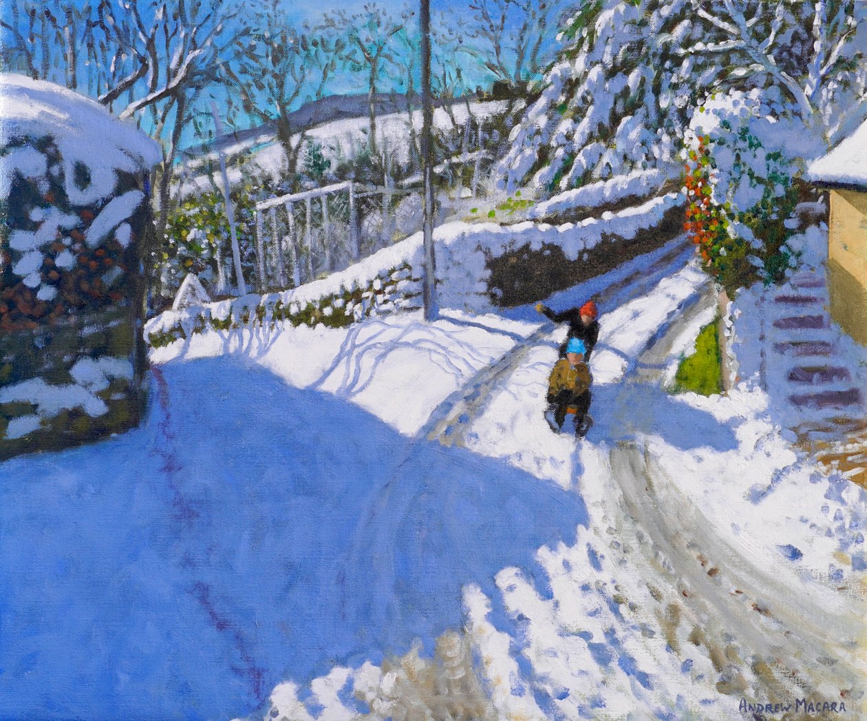 Kelkkailu Wirksworthissa, Derbyshire, 2024 ( öljy kankaalle) tekijältä Andrew Macara