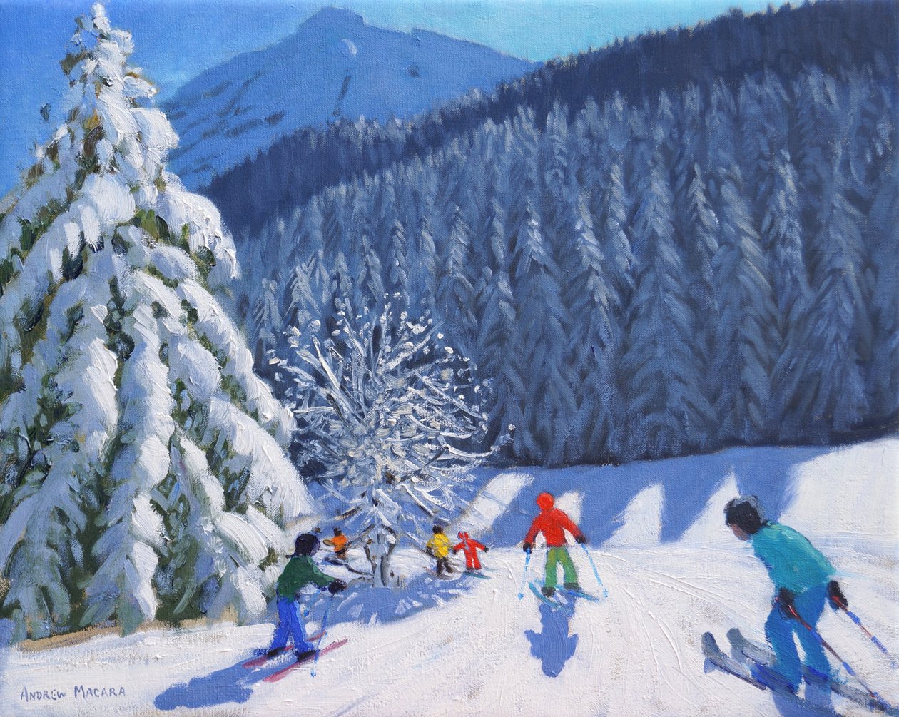 Lumiset puut, La Clusaz, Ranska, 2015, (öljy kankaalle) tekijältä Andrew Macara