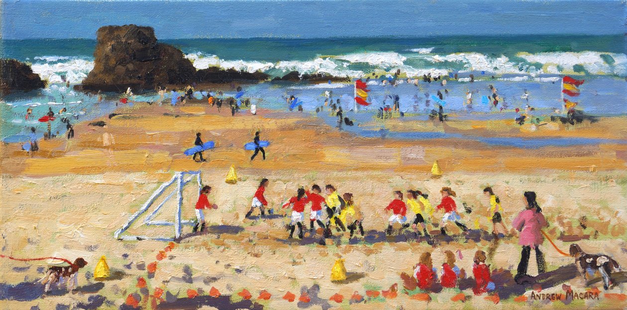 Urheilupäivä, Perranporth, 2017, (öljy kankaalle) tekijältä Andrew Macara