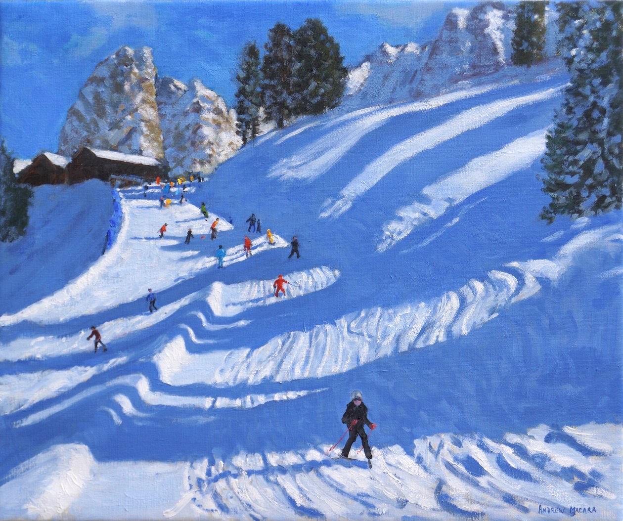 Aurinko ja varjot, Kitzbuhel, Itävalta, 2022 (öljy kankaalle) tekijältä Andrew Macara