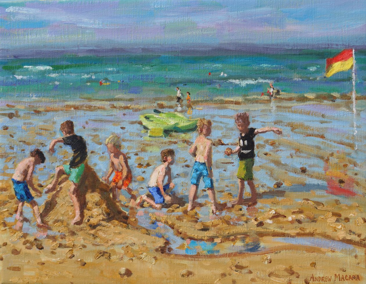 Hiekkalinna, Wells-next -the-meri, Norfolk, 2019, (öljy kankaalle) tekijältä Andrew Macara