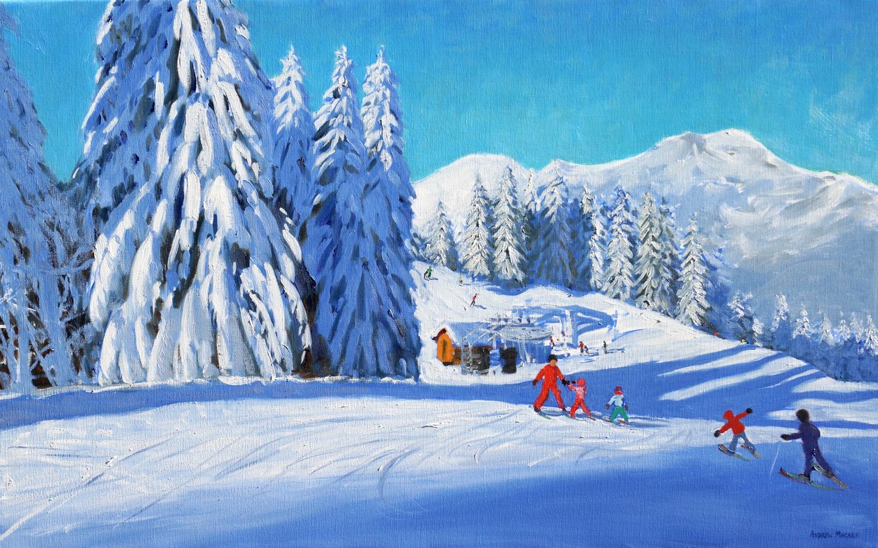 Hiihtotunti, Morzine, 2015 (öljy kankaalle) tekijältä Andrew Macara