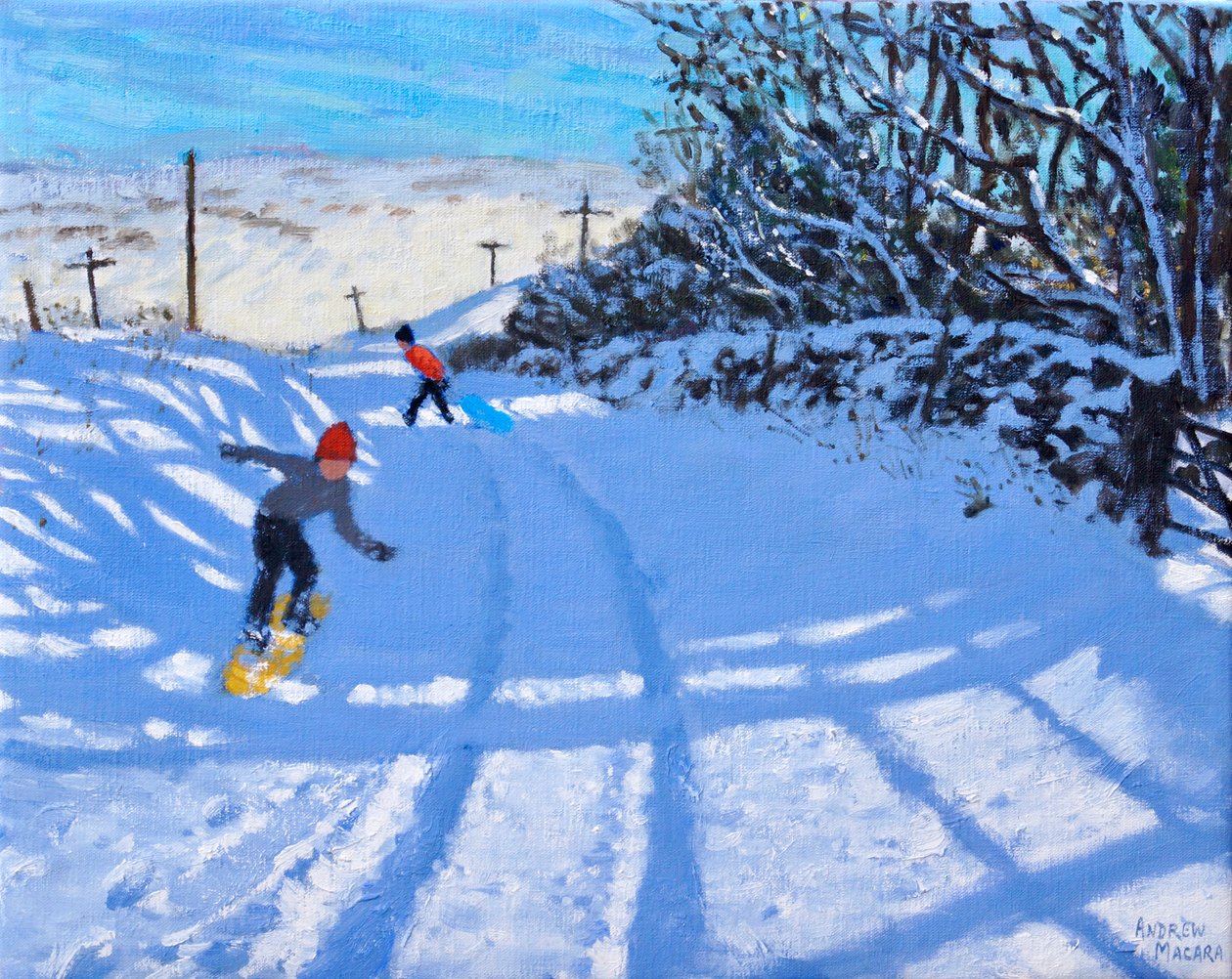 Lumilautailija, Dove Head, Derbyshire, öljy kankaalle) 2021 tekijältä Andrew Macara