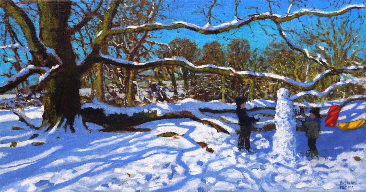 Lumiukko, Calke Abbey, Ticknall, Derby, 2022 (öljy kankaalle) tekijältä Andrew Macara