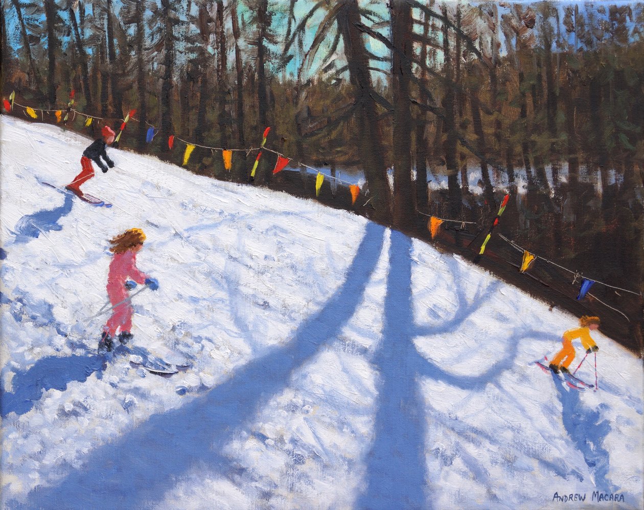 Kolmen laakson hiihto, 2018, (öljy kankaalle) tekijältä Andrew Macara