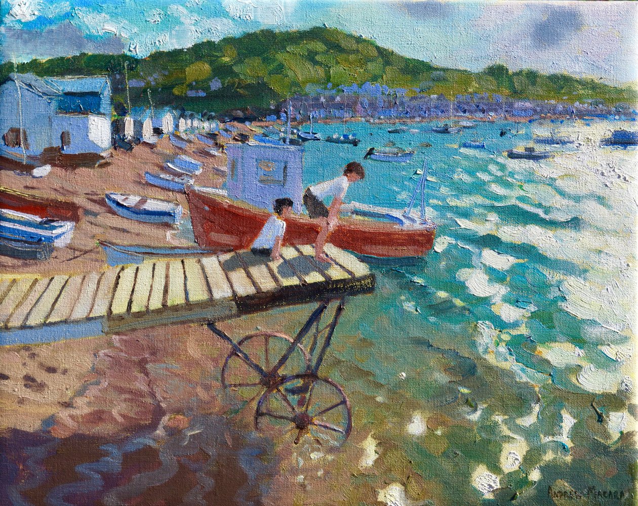 Kaksi poikaa laskeutumislavalla, Teignmouth, 201516, tekijältä Andrew Macara