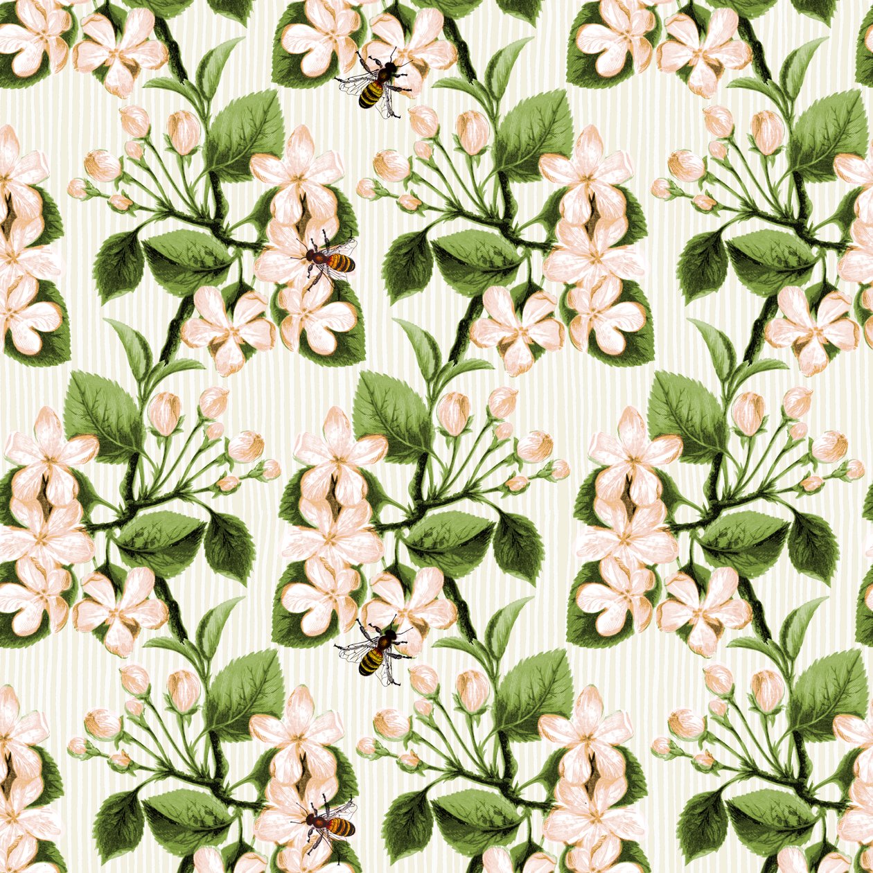 Crab Apple Blossom and Honey Bee, 2017, muste ja digitaalinen tekijältä Andrew Watson