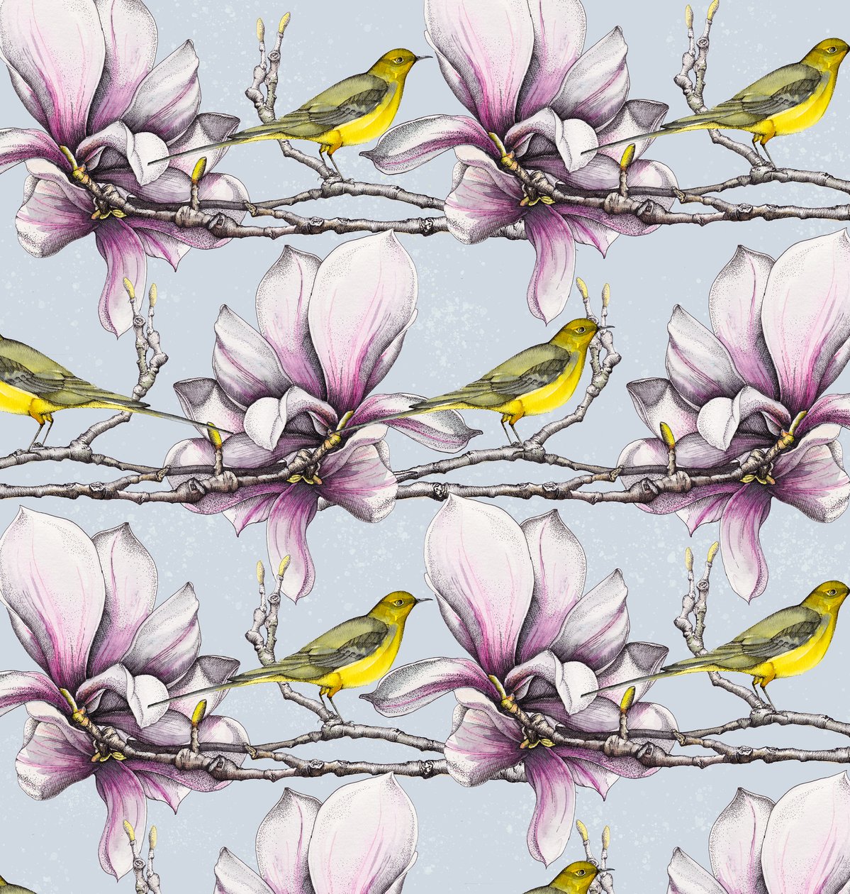 Magnolia ja keltaiset wagtails, 2019 (akvarelli, kynä) tekijältä Andrew Watson