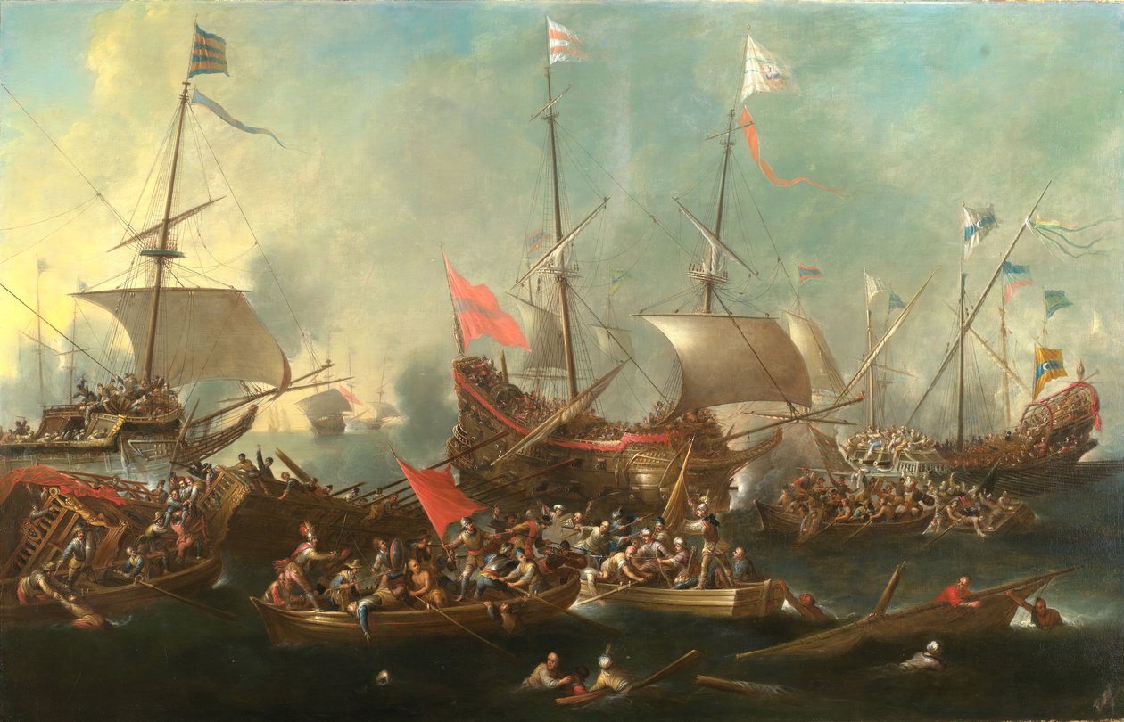 Lepanton taistelu - Meritaistelu kristittyjen ja Barbary Corsairien välillä, 1615-20. tekijältä Andries van Eertvelt
