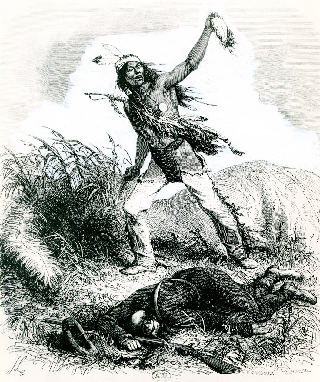 Indian Scalping the Dead Enemy, 1867 tekijältä Ange Louis 1815 72 after Janet