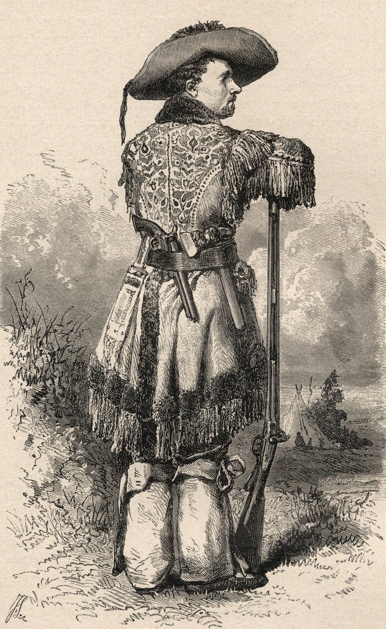 Charles H. Utter, alias Colorado Charlie, kuvitus teoksesta "The World in the Hands", kaivertanut Henri Theophile Hildibrand (1824-97), julkaistu 1878 tekijältä Ange Louis Janet