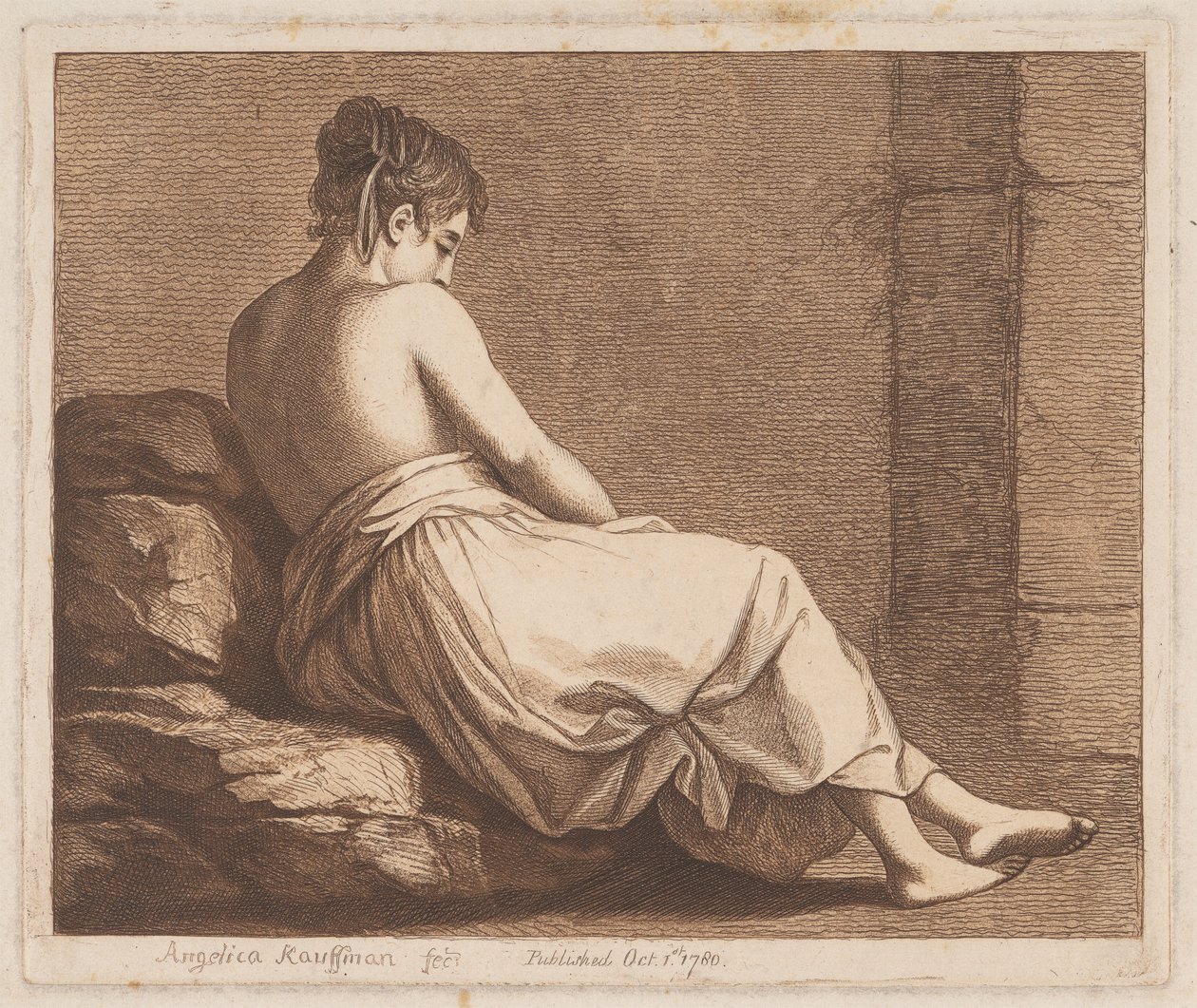 Kivillä istuva nainen tekijältä Angelica Kauffmann