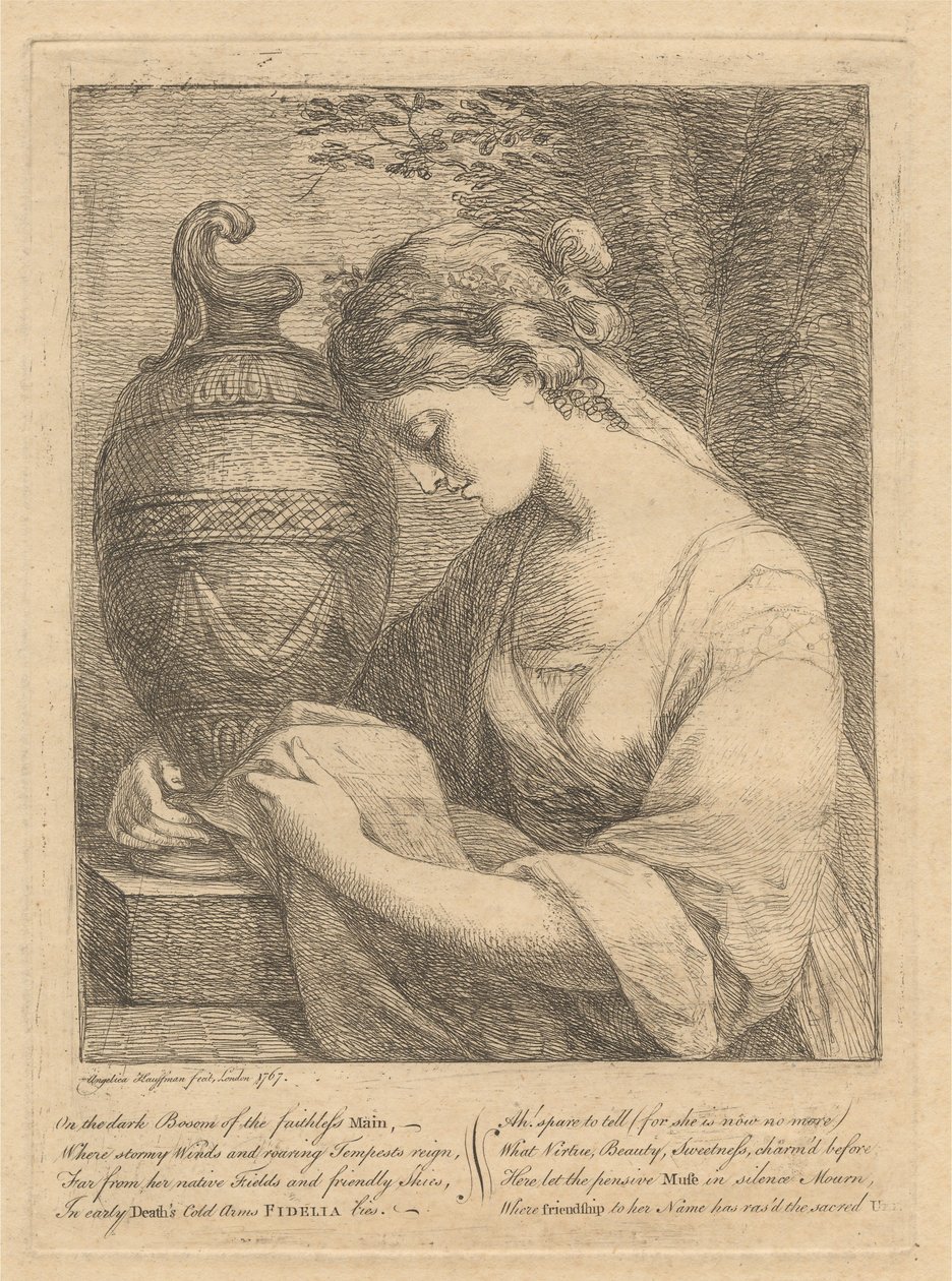 Urnan vieressä itkevä nainen tekijältä Angelica Kauffmann