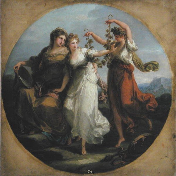 Kauneus, tukena Prudence, Scorns the Offering of Folly, n. 1780 (öljy kankaalle) tekijältä Angelica Kauffmann