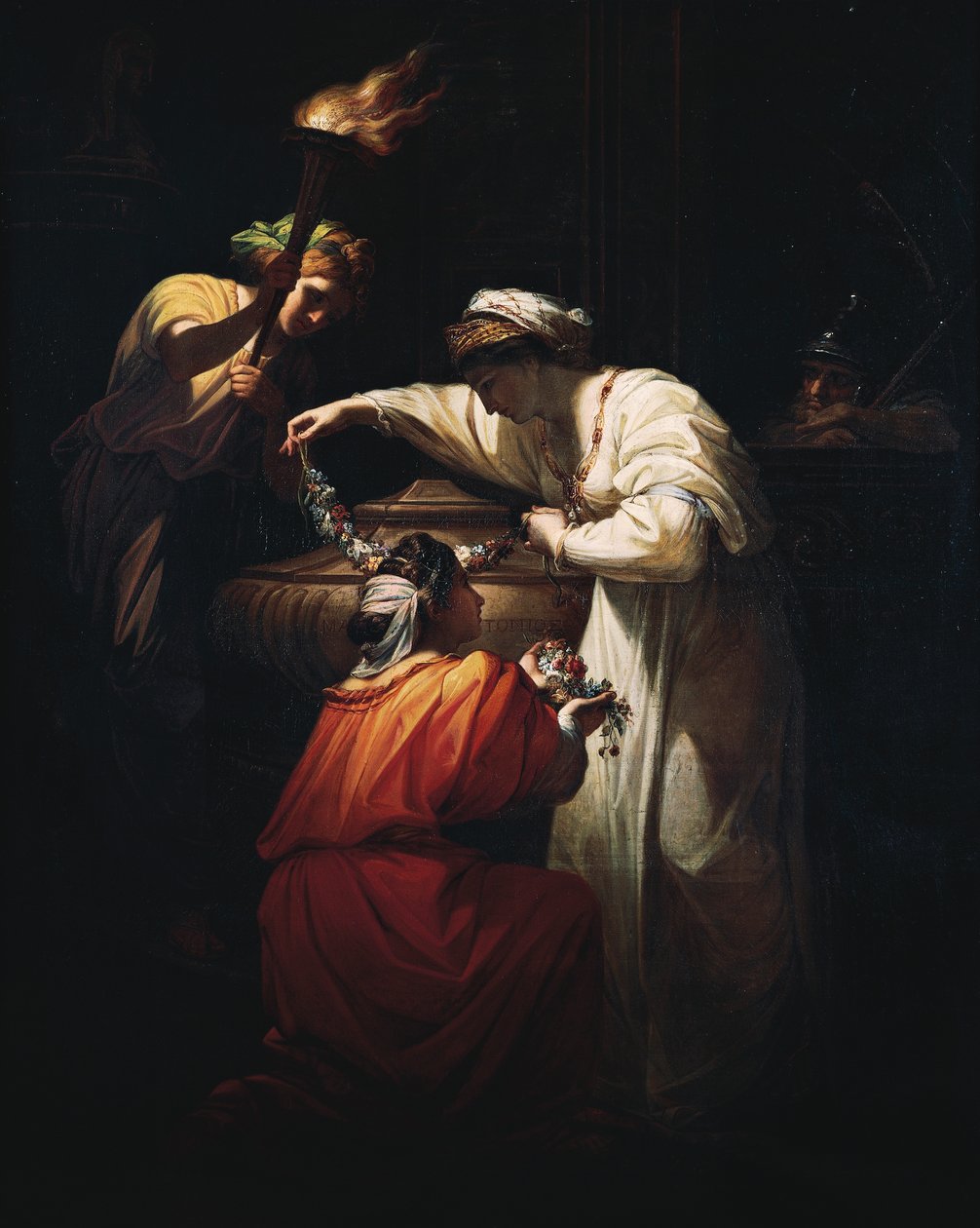 Kleopatra koristamassa Mark Anthonyn hautaa, Angelica Kauffmann (1741-1807), öljy kankaalle tekijältä Angelica Kauffmann