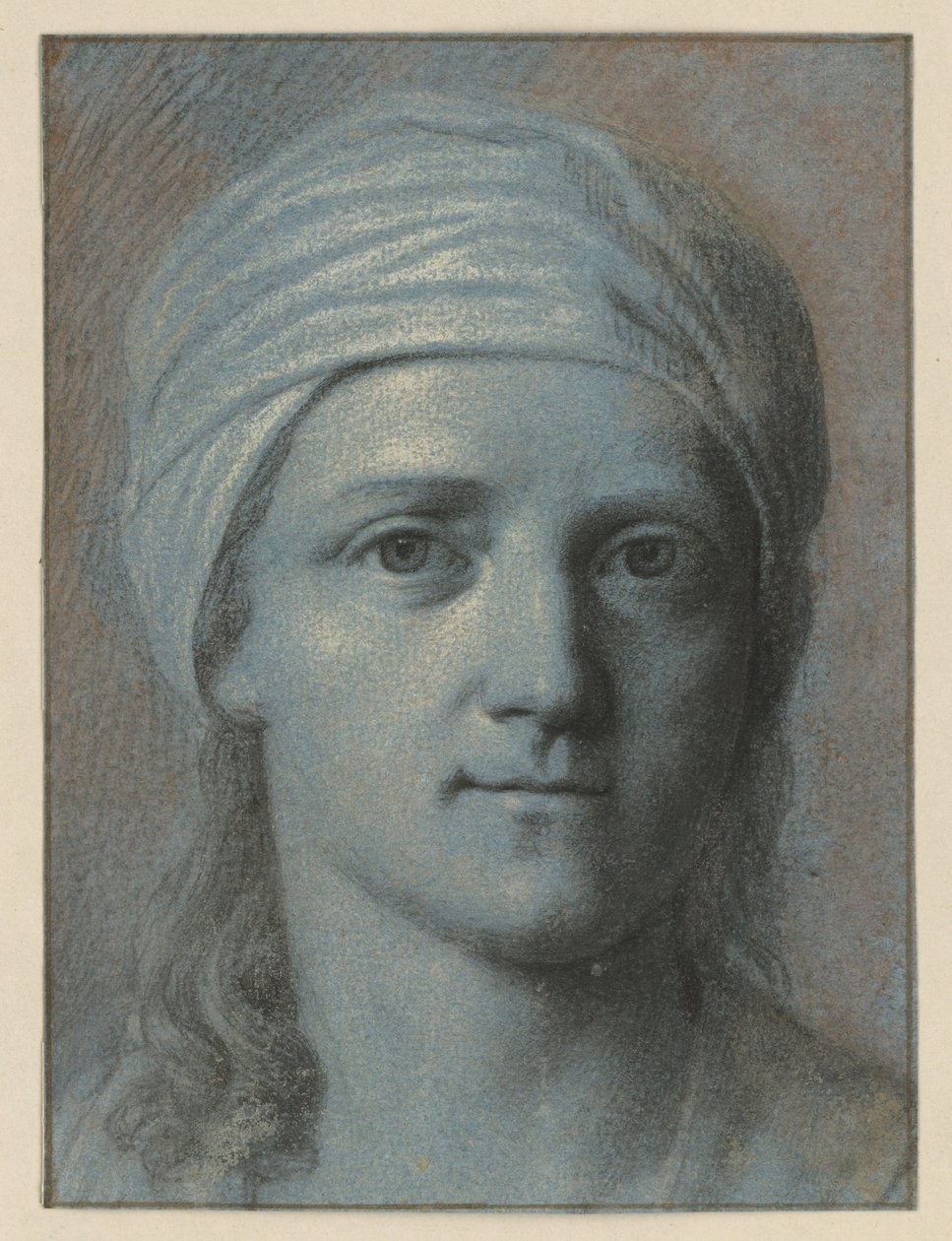 Naisen pää edestä nähtynä, turbaani päässä tekijältä Angelica Kauffmann