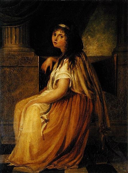 Lady Hamilton (n. 1765-1815) asussaan "Kreikkalaisiin asenteisiinsa" (öljy kankaalle) tekijältä Angelica Kauffmann
