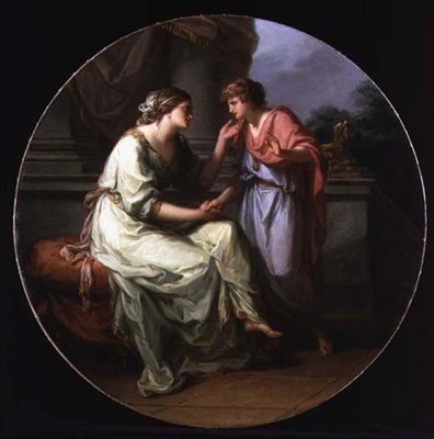 Papirius Pratextatus äitinsä pyytämä paljastamaan Rooman senaatin keskustelujen salaisuudet (öljy kankaalle) tekijältä Angelica Kauffmann