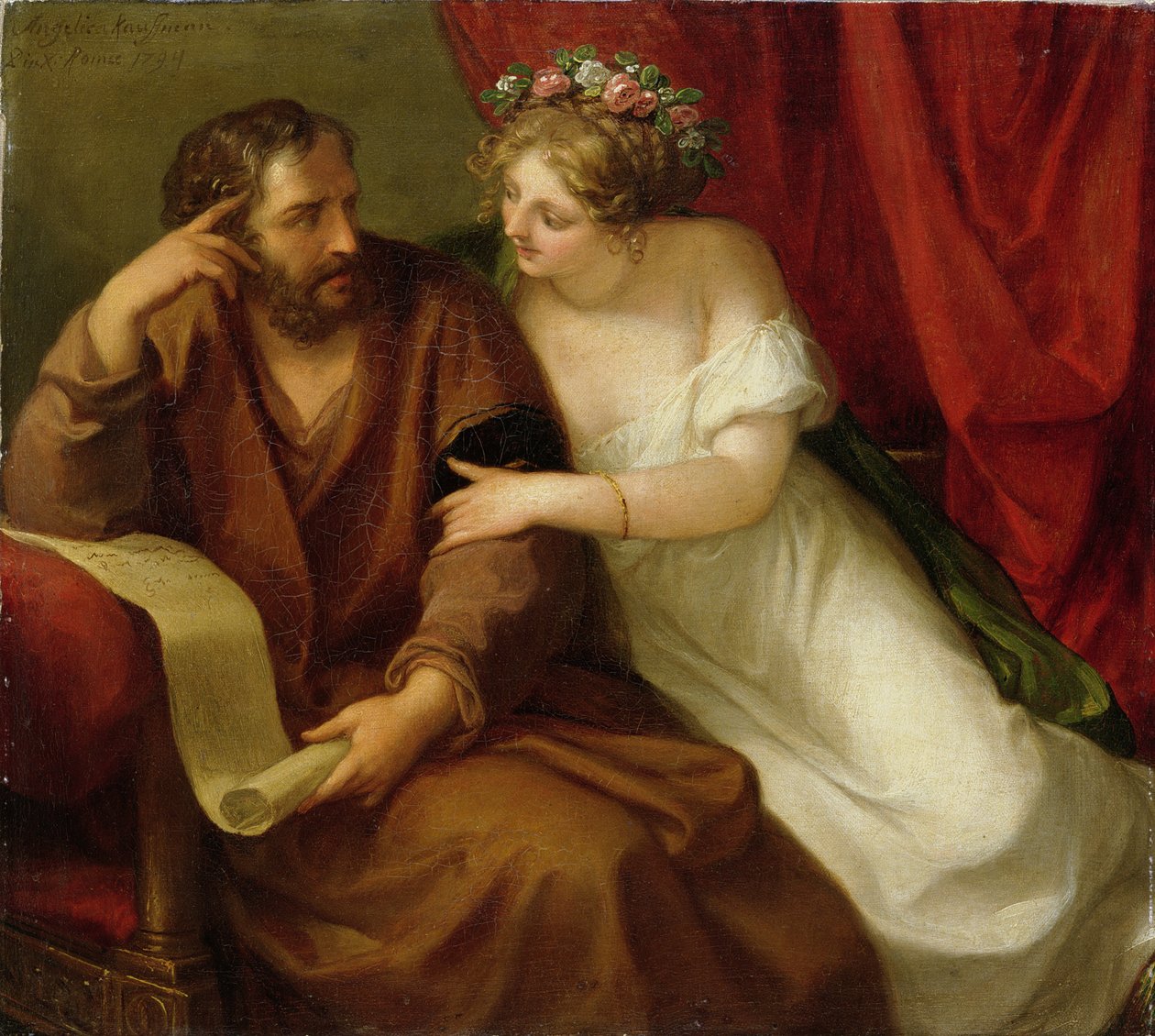 Phryne viettelemässä filosofia Xenokrates, 1794 tekijältä Angelica Kauffmann