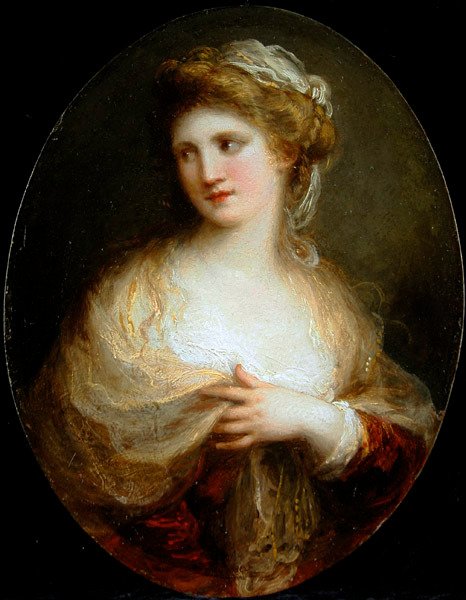 Muotokuva naisesta, jolla on keltainen huivi (öljy kuparille) tekijältä Angelica Kauffmann