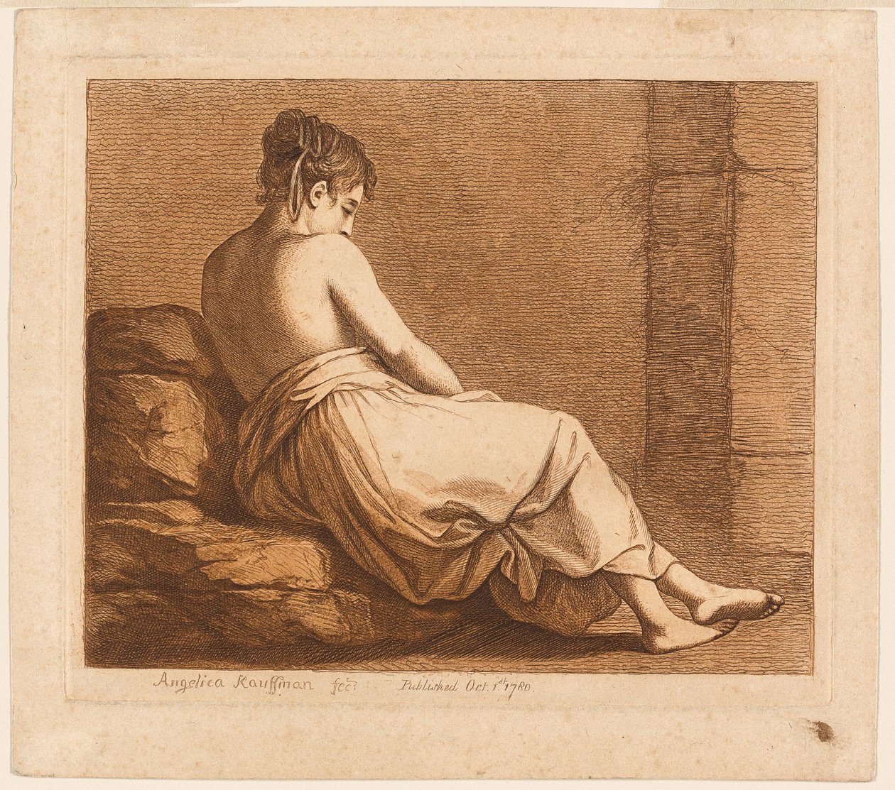 Makaava tyttö selästä nähtynä tekijältä Angelica Kauffmann
