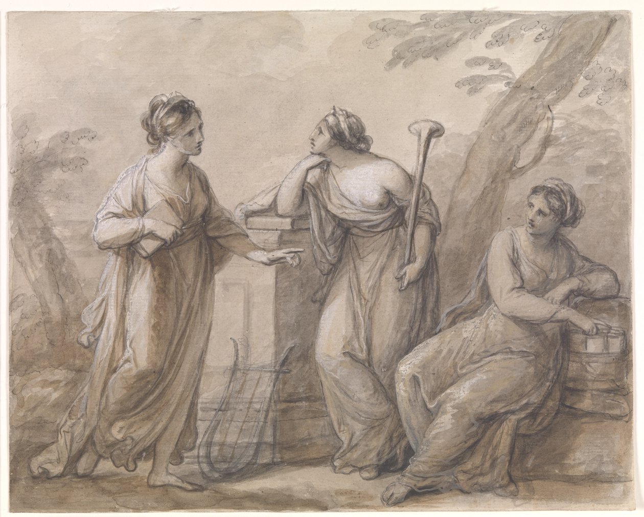 Kolme muusaa keskustelussa tekijältä Angelica Kauffmann