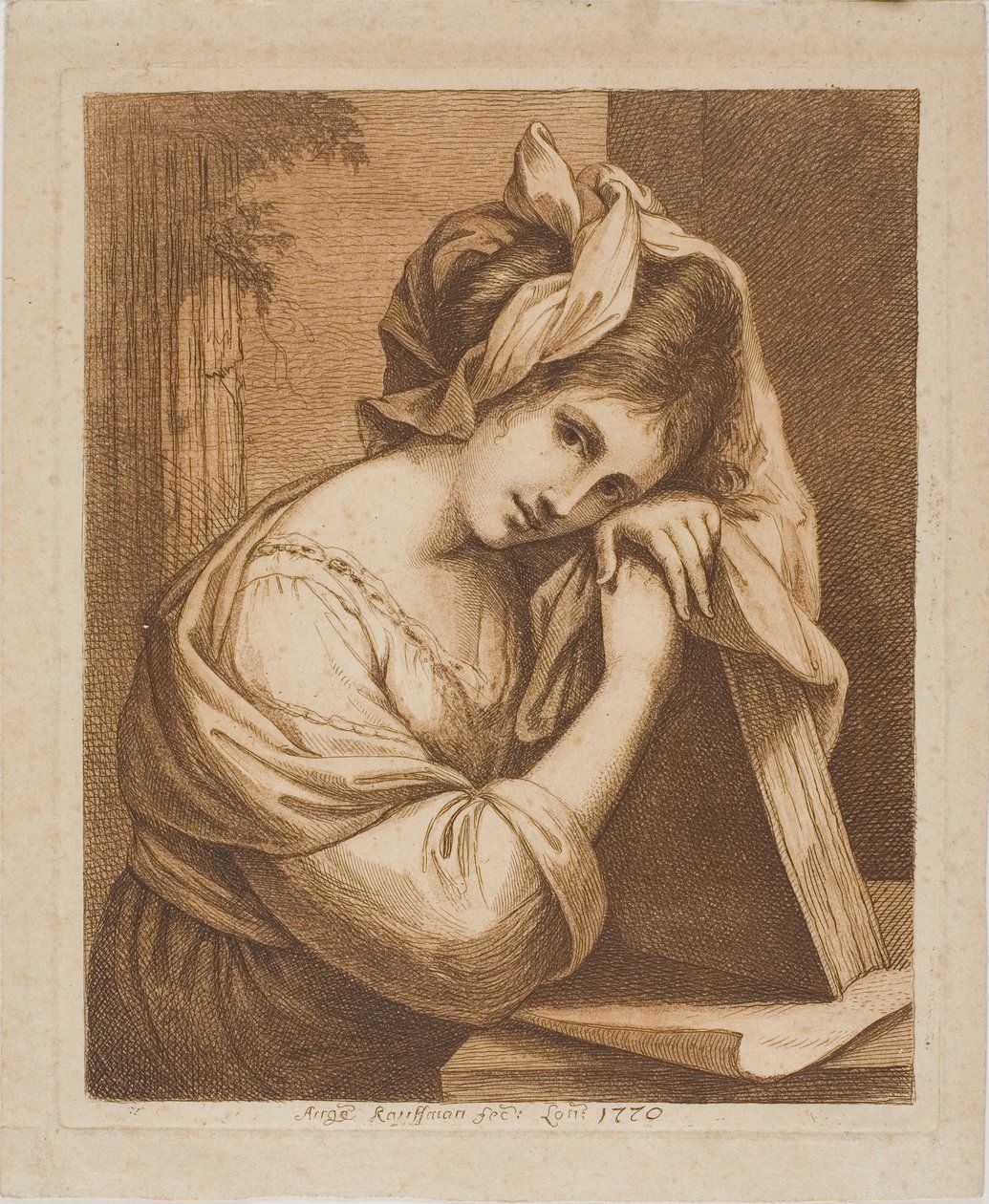 Nainen lepää päätään kirjan päällä tekijältä Angelica Kauffmann