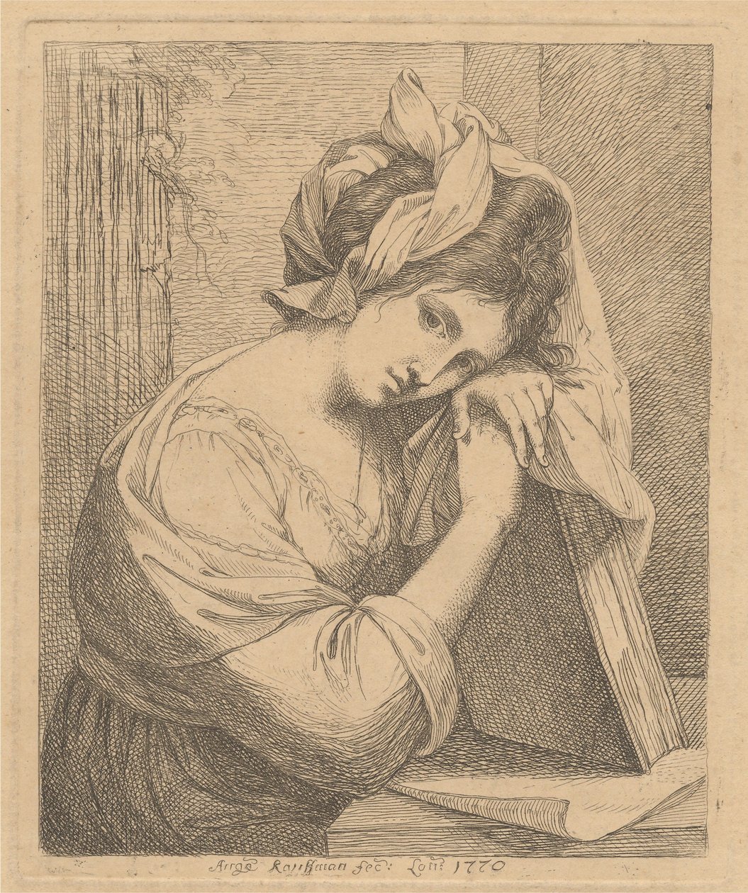 Mietteisiinsä vaipunut nuori nainen tekijältä Angelica Kauffmann