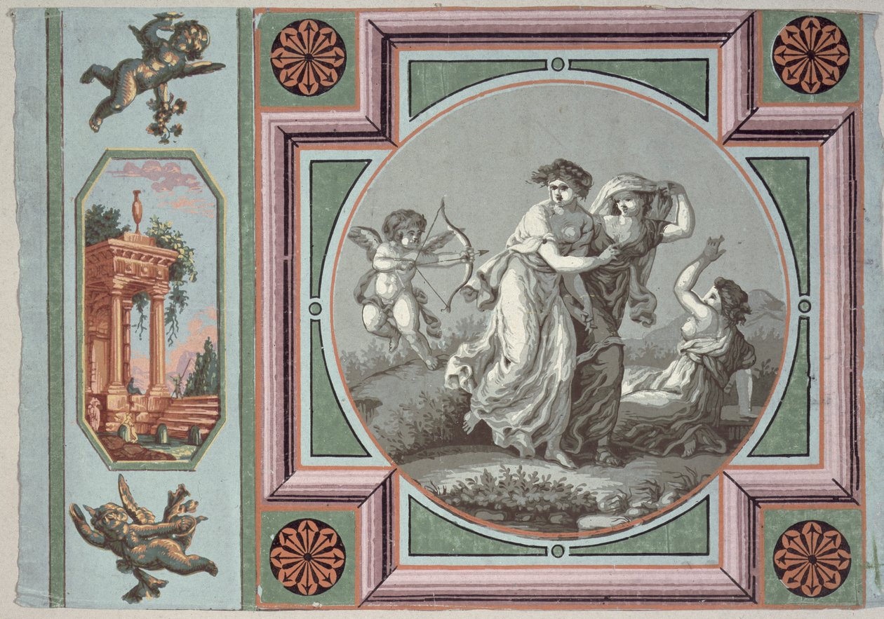 Revenge of Love, suunnittelu tapettimedaljonille, n.1785 (taustakuva) tekijältä Angelica after Kauffmann