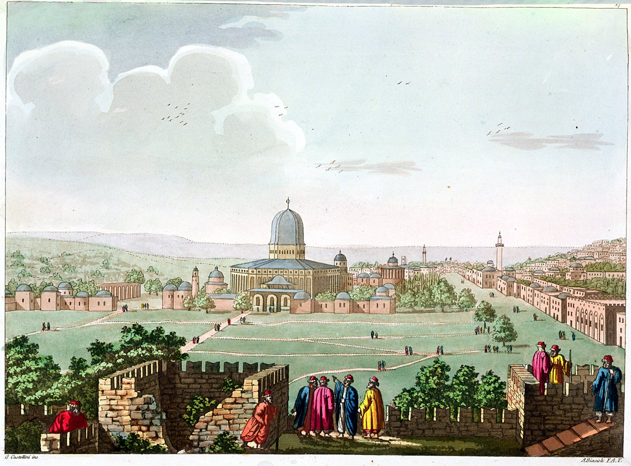 Omarin moskeija, kaiverrus G. Castellini, n. 1820 (värikaiverrus) tekijältä Angelo Biasioli