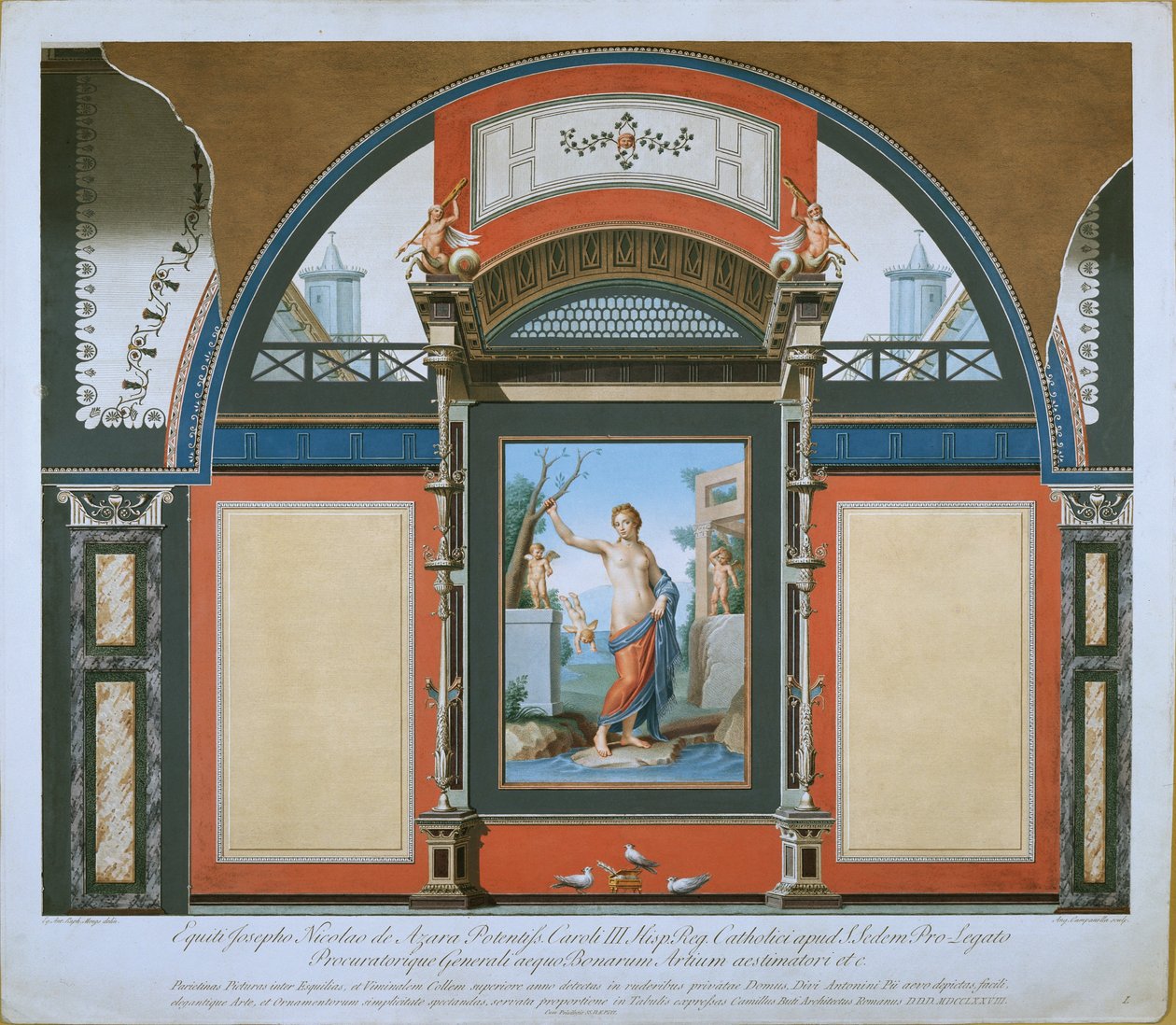 Antiikkihuoneen seinämaalaus Villa Negronista, 1778 tekijältä Angelo Campanella
