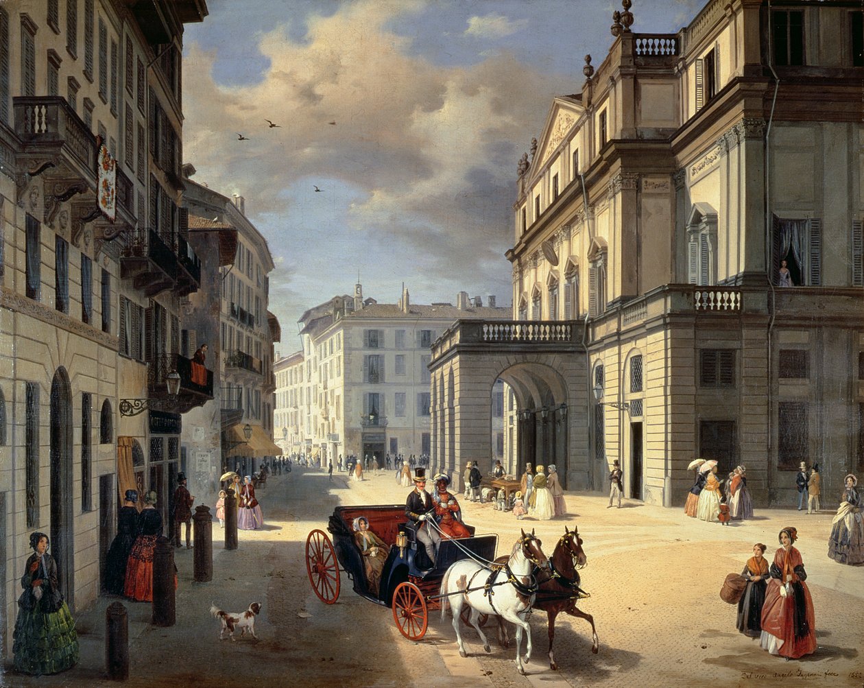 La Scala -teatterin edessä, 1852 tekijältä Angelo Inganni
