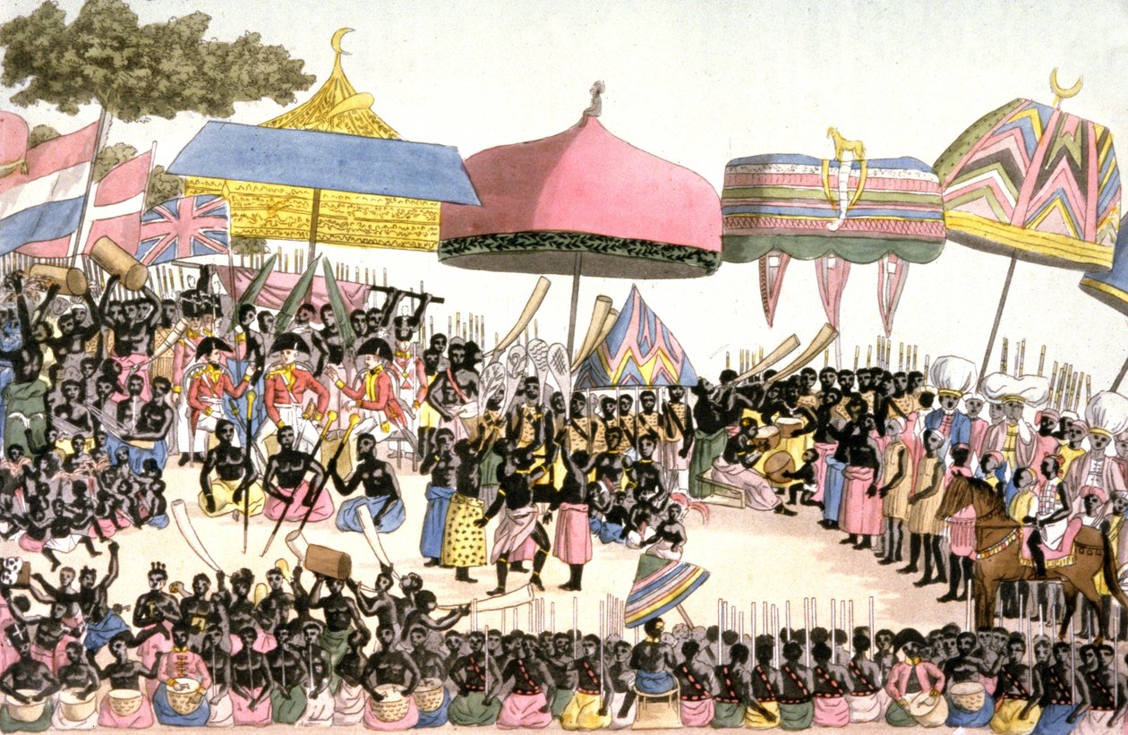 Englannin suurlähetystö Norsunluurannikolla, n. 1820 (kaiverrus) tekijältä Angelo (after) Biasioli