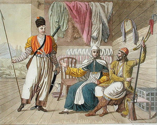 Grebenski Cossacks, kuvitus Giulio Ferrarion teoksesta "Le Costume Ancien et Moderne", julkaistu noin 1820-30-luvulla (värinen kaiverrus) tekijältä Angelo (after) Biasioli