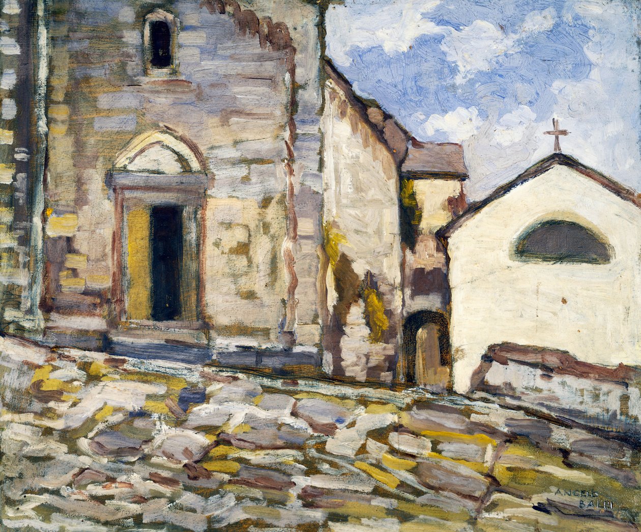 Kirkon julkisivu, kirjoittanut Angelo Balbi (1872-1939). Italia, 1900-luku. tekijältä Angelo Balbi