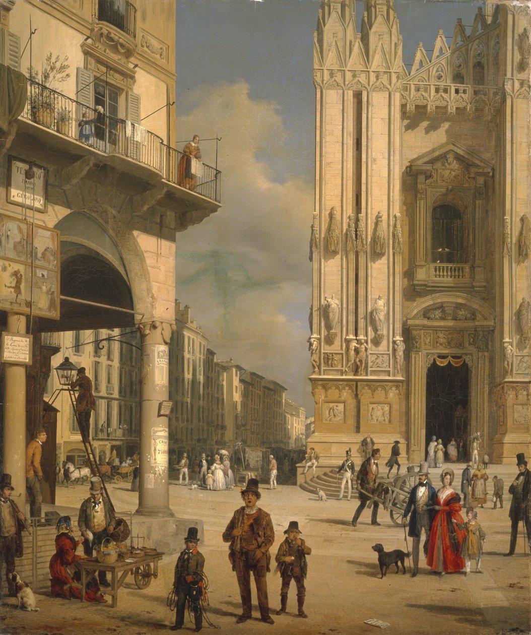 Piazza del Duomo, Milano, 1840. tekijältä Angelo Inganni
