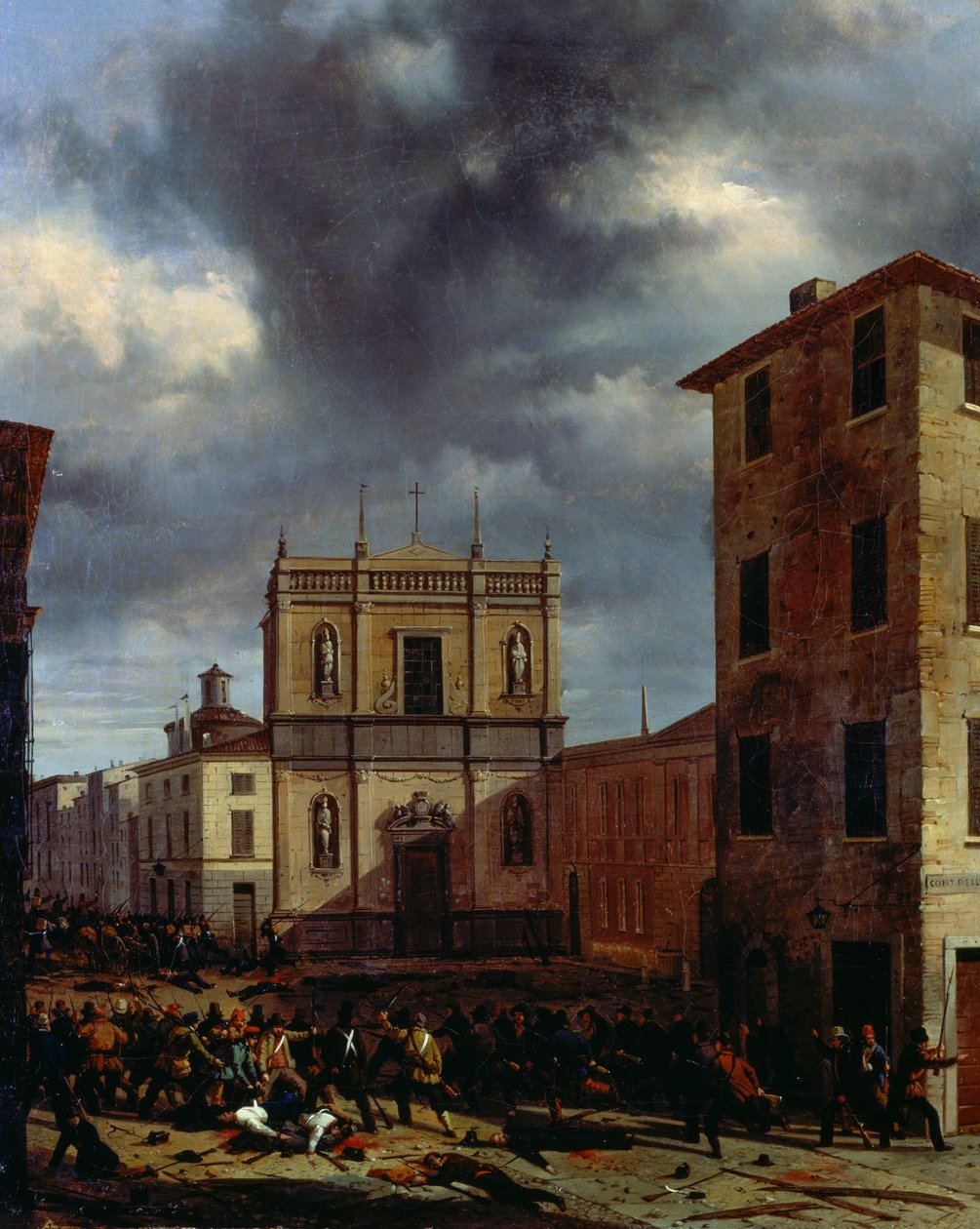 Brescian kymmenen päivää, Angelo Inganni (1807-1880), öljy kankaalle, 38x45 cm tekijältä Angelo Inganni