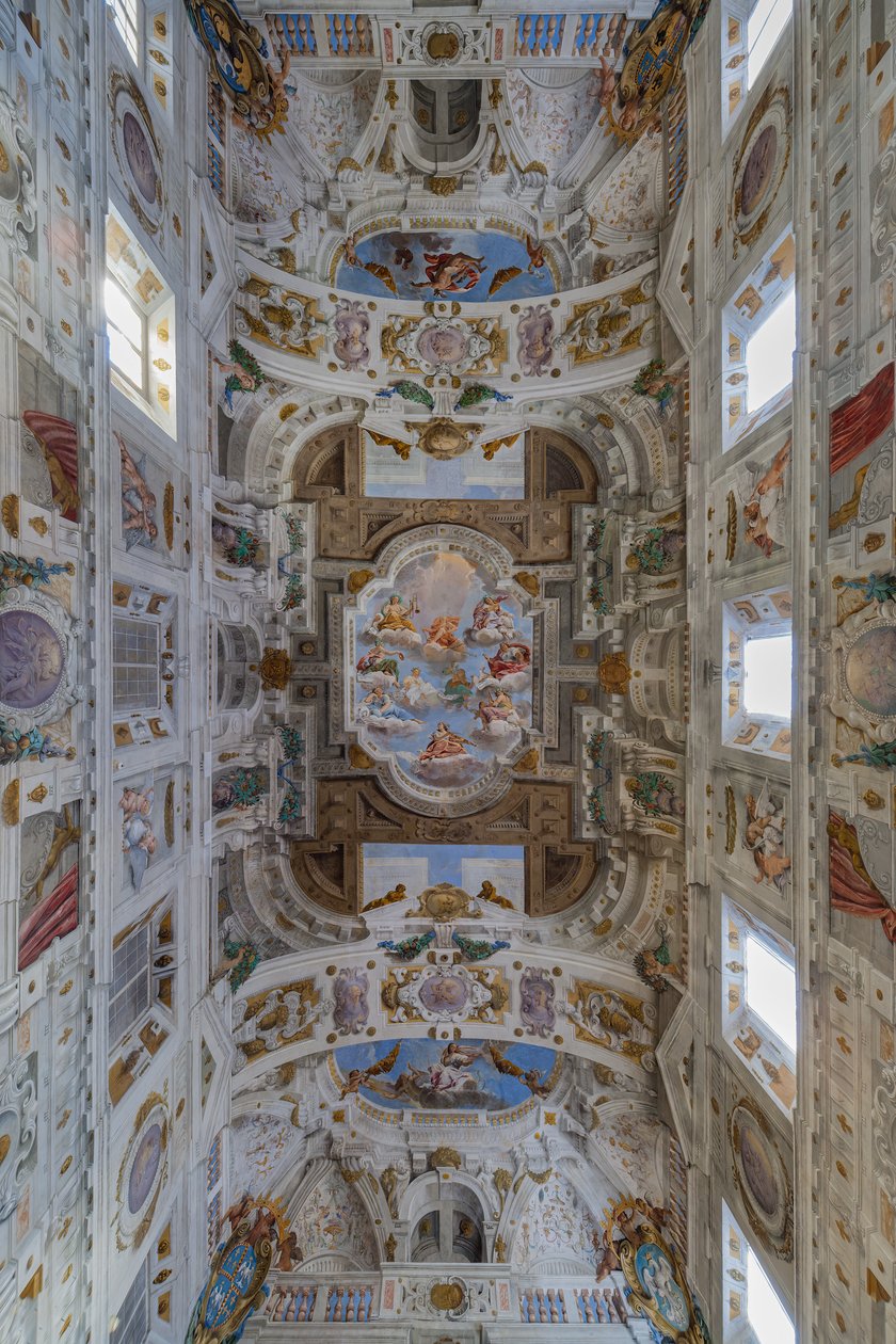 Bolognan neljänneksiä sisältävän salin katto, Kaartin sali, Este Ducal Palace, Sassuolo, Italia. tekijältä Angelo Michele Colonna